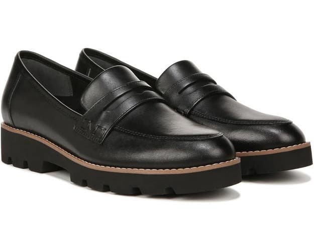 Vionic Cheryl II Loafers Women's 9 Black Leather Round Toe Casual Shoes HAWK1835