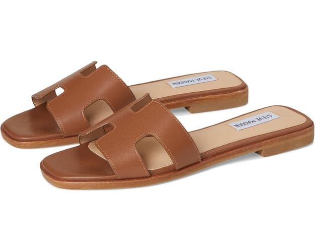 Steve Madden Hadyn HADY01S1-203 Sandals Women's Cognac Leather Slip-On HAWK2101