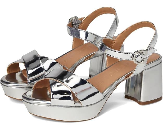 Aerosoles Cosmos Sandals Womens US 9 Silver Leather Block Heel Platform HAWK1891