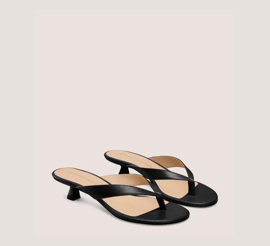 Stuart Weitzman Rio SL424 Sandals Womens US 9 Black Leather Kitten Heel HAWK1929