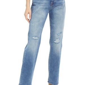 7 For All Mankind Jeans Women's 26 Ventura Blue Denim Distressed Straight JZZ353