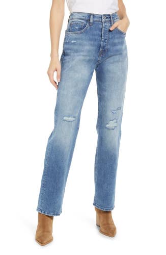 7 For All Mankind Jeans Women's 26 Ventura Blue Denim Distressed Straight JZZ353