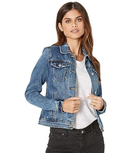 Joe's Jeans Standard Trucker Jacket Womens XS Blue Denim Cotton Distressd JZZ419