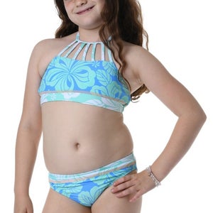 Hobie Honolulu Swim Set Girl 7 Blue Moon Floral Strappy Halter Neck Beach JZZ383