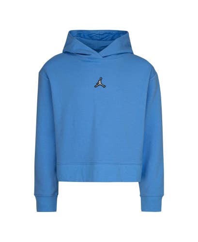 Jordan Essentials Boxy Hoodie Kids S Blue Stretch Long Sleeve Pullover JZZ432