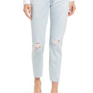AG Jeans Ex-Boyfriend Women's 30 Blue Denim Distressed Straight Leg Crop JZZ339