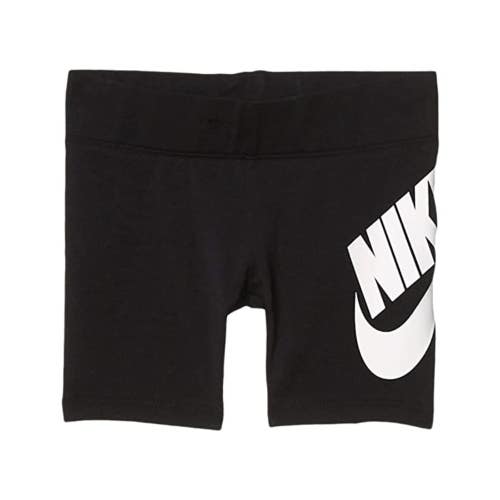 Nike Futura Biker Shorts Girl's 4 Black Graphic Logo Elastic Waist Active JZZ340