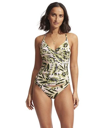Seafolly Island In The Sun Tankini Top Womens 4 Multi Wrap Front Swimwear JZZ420