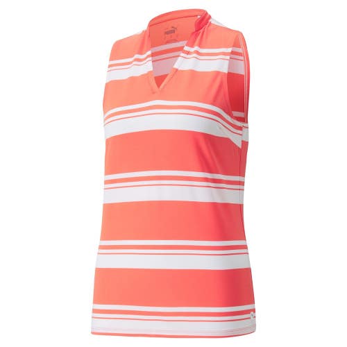 Puma Golf Polo Women Small Cloudspun Valley Stripe Sleeveless Performance JZZ367