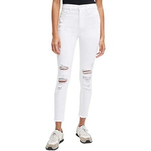 7 For All Mankind Jeans Women's 29 White Denim Distressed Skinny Leg Crop JZZ390