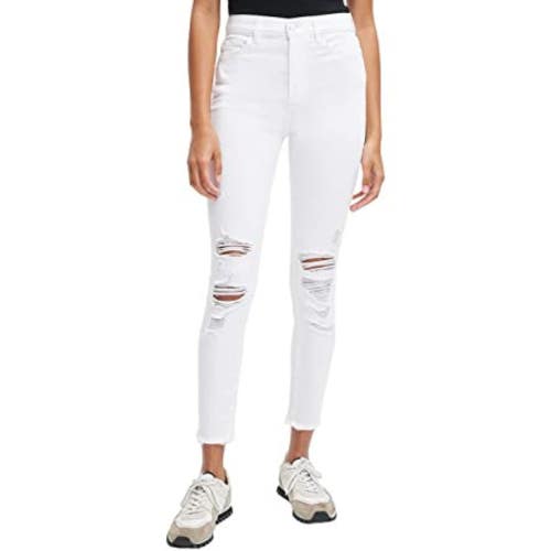 7 For All Mankind Jeans Women's 29 White Denim Distressed Skinny Leg Crop JZZ390