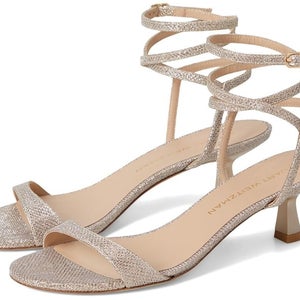 Stuart Weitzman Nudist 50 Women US 7.5B Poudre Leather Ankle Wrap Sandals VER768