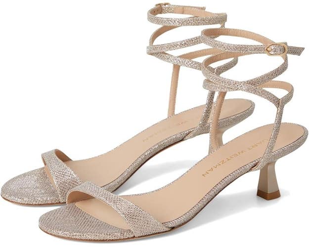 Stuart Weitzman Nudist 50 Women US 7.5B Poudre Leather Ankle Wrap Sandals VER768