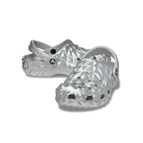 Crocs Classic 210002-040 Clog Unisex M5/W7 Silver Geometric Slip On Shoes VER908