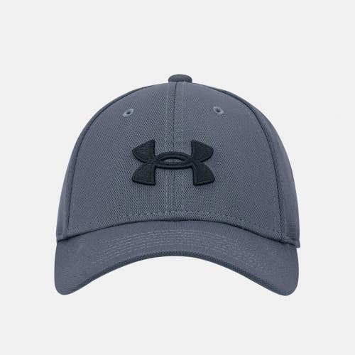 Under Armour Blitzing Cap Boys Small Gray Black Logo Print Curved Brim JAX800
