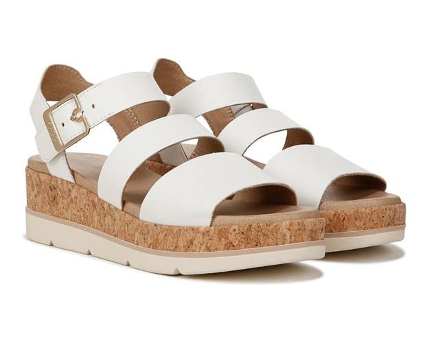 Dr. Scholl's Once Twice Sandals Women's US 7.5 White Leather Wedge Heel RHS7060