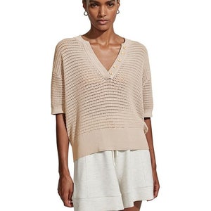 Varley Callie Sweater Womens Medium Moonlight Knitted Cotton V-Neck GBO1993