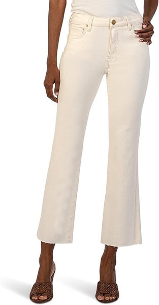 KUT from the Kloth Kelsey Jeans Women 12 White Denim Raw Hem Ankle Flare GBO2004