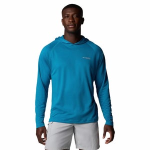 Columbia PFG Solar Stream Top Mens 2XL Blue Hooded Raglan Sleeve Fishing GBO1954