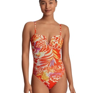 Lauren Ralph Lauren Swimsuit Women's 14 Orange Printed U-Wire One Piece GBO1939