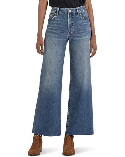 KUT from the Kloth Meg Jeans Womens 14 Blue Raw Hem High-Rise Wide Leg GBO2007