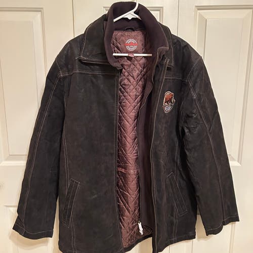New Men's Large Dark Brown Leather Jacket with Hershey Bears Logo