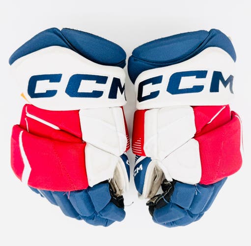 Custom NHL Pro Stock Red/Blue CCM JetSpeed FT1 Hockey Gloves-14"-Single Layer Palms