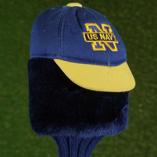 Vintage US Navy Baseball Cap Fluffy Fairway Wood Headcover Sock Hat Blue/Yellow