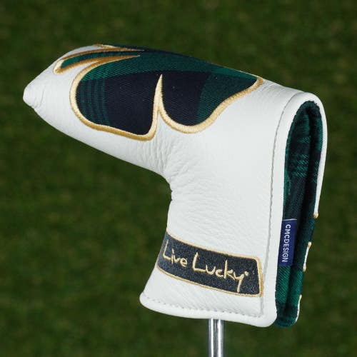 Live Lucky Tartan Blade Putter Headcover Live Lucky White / Green Plaid / Gold