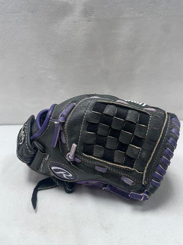 Used Rawlings HFP110BP RH Throw Fastpitch Gloves Black And Purple 11" 11490-S000268285