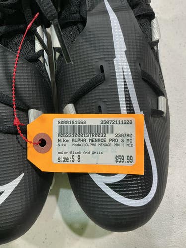Used Nike ALPHA MENACE PRO 3 MID Adult FB Cleats Black And White Senior 9 11628-S000181568