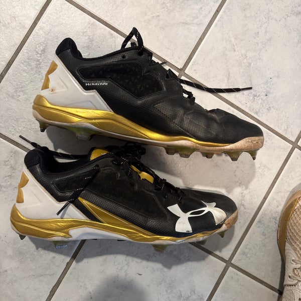 Under Armour Gold/Black/White Size 11.5 Used Baseball Metal Cleats