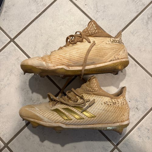 Adidas White/Gold Low Size 10 Metal Baseball Used Cleats
