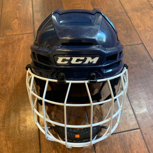 CCM Super Tacks X Medium Navy Pro Stock Helmet with White CCM FM780 Cage *Read Full Description*