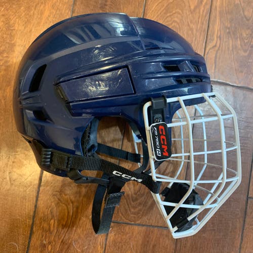 CCM Super Tacks X Medium Navy Blue Pro Stock Helmet with White FM780 Cage *Read Full Description*