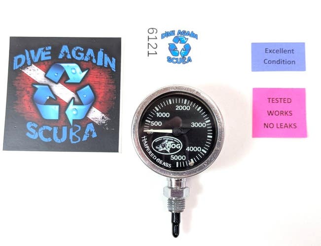 HOG Brass 2" 6,000 PSI SPG Pressure Gauge Scuba Dive + HP Spool Mini, Compact