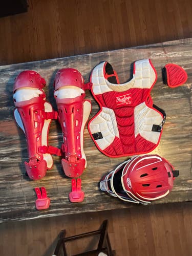 Red Rawlings Velo 2.0 Chest Protector & Mask, Red Rawlings Mach Leg guards (Used)