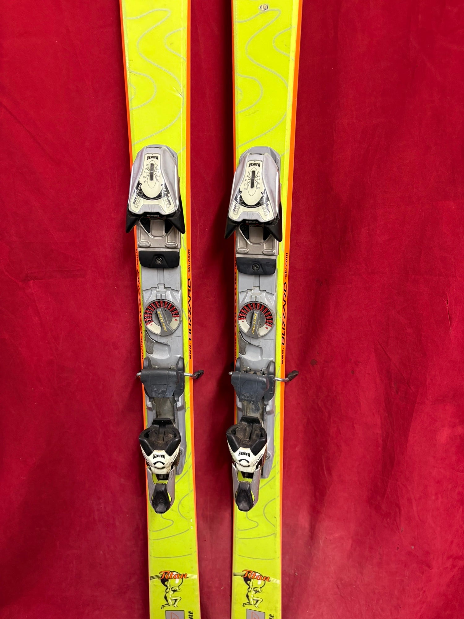 Skis: Blizzard Titan Nine skis, 181cm. Bindings: marker, binding