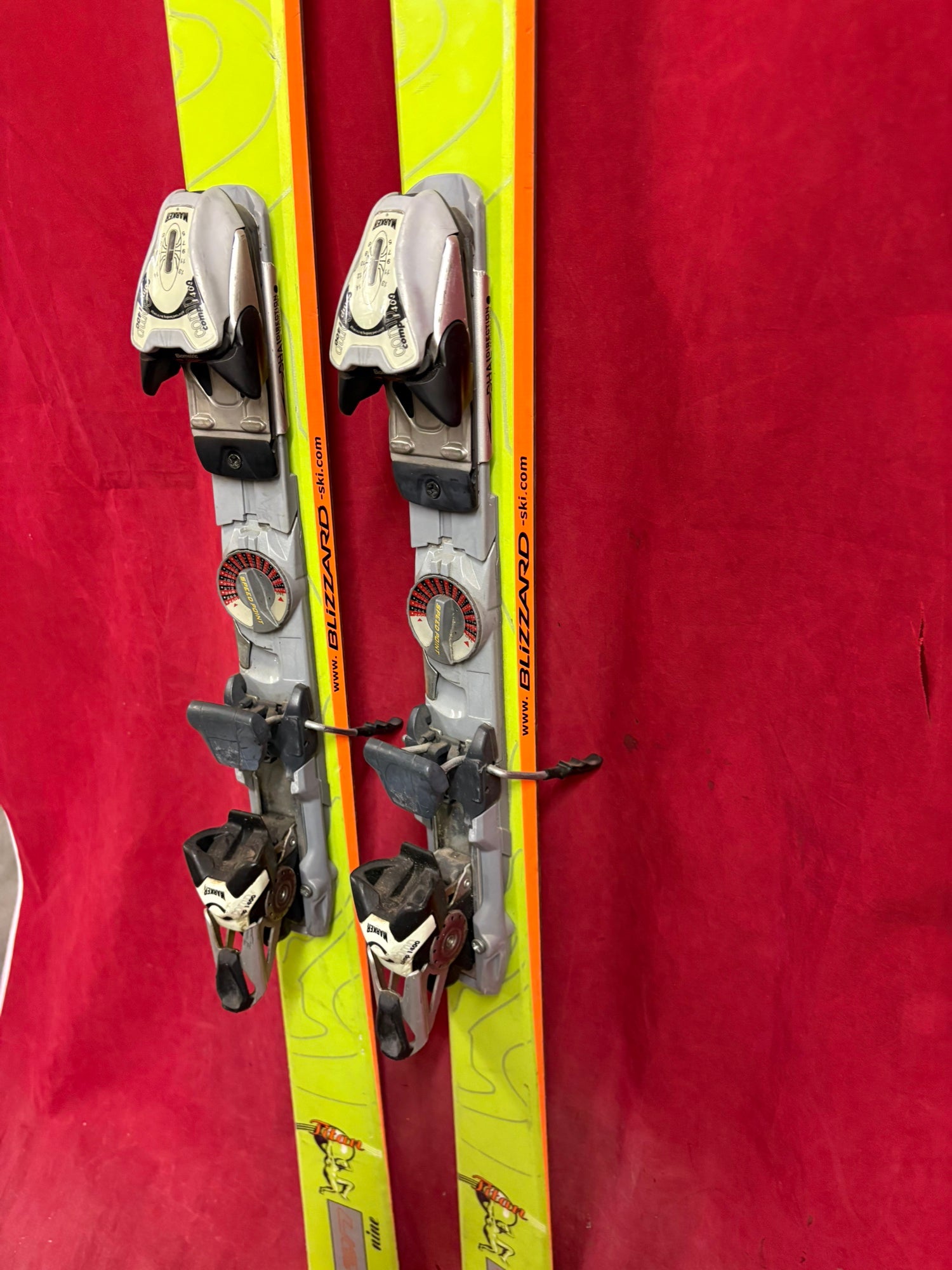 Skis: Blizzard Titan Nine skis, 181cm. Bindings: marker, binding