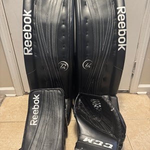 35" 2012 Reebok Premier 4 Pro Goalie Leg Pads Catcher Blocker Pro Stock (Used)