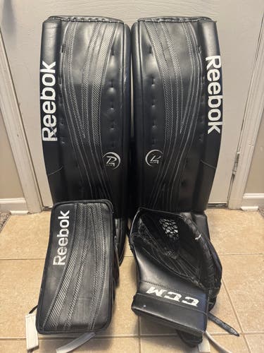 35" 2012 Reebok Premier 4 Pro Goalie Leg Pads Catcher Blocker Pro Stock (Used)