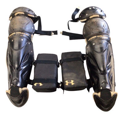Used Under Armour SHIN GUARDS Catchers Leg Guards Black Intermed 11760-S000086742