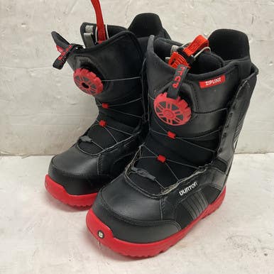 Used Burton YTH ZIPLINE BOA Boys Snowboard Boots Black And Red Junior 06 11855-S000198095