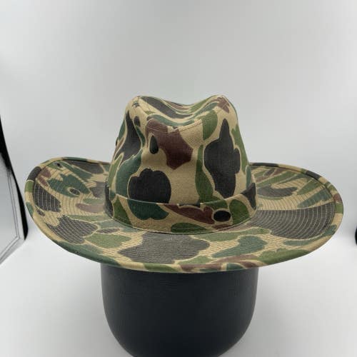 Vintage 1960s 1970 Frog Skin Duck Hunter Camo Military Boonie Cowboy Hat SMALL