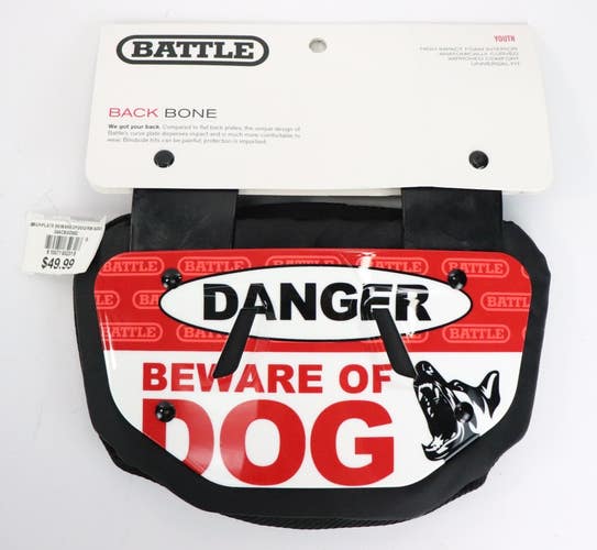 Battle Sports Beware of Dog Chrome Youth Football Back Plate NEW READ