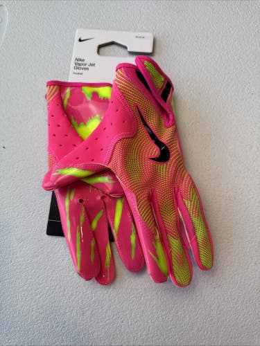 Nike Vapor Jet 8.0 Adult Size Medium Football Gloves Pink/Neon Yellow  (INV#16)