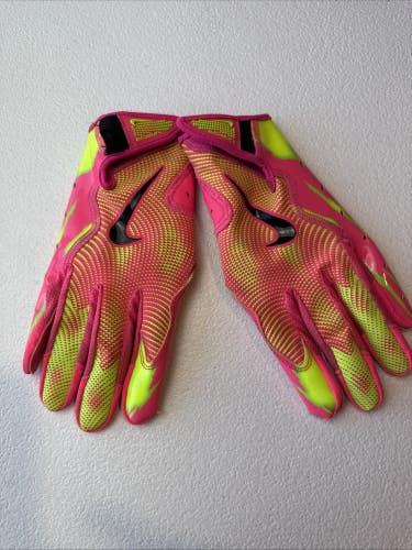 Nike Vapor Jet 8.0 Adult Size Lg Football Gloves Pink/Neon Yellow  (INV#17) READ