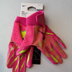 Nike Vapor Jet 8.0 Youth Size LG Football Gloves Pink/Neon Yellow  (INV#18)