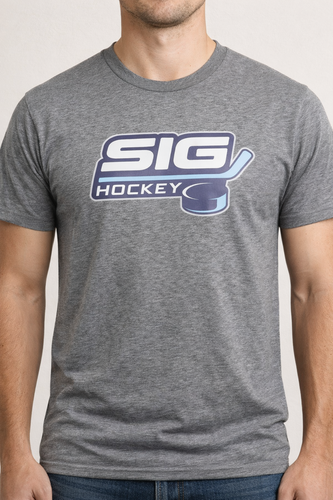 Grey SIG Hockey T-Shirt-Navy SIG Hockey Logo-Large