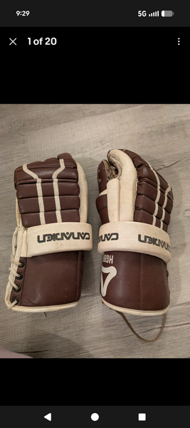 1970's Vtg. CANADIEN HG690 Armor Plate Protection Horse Leather Hockey Gloves